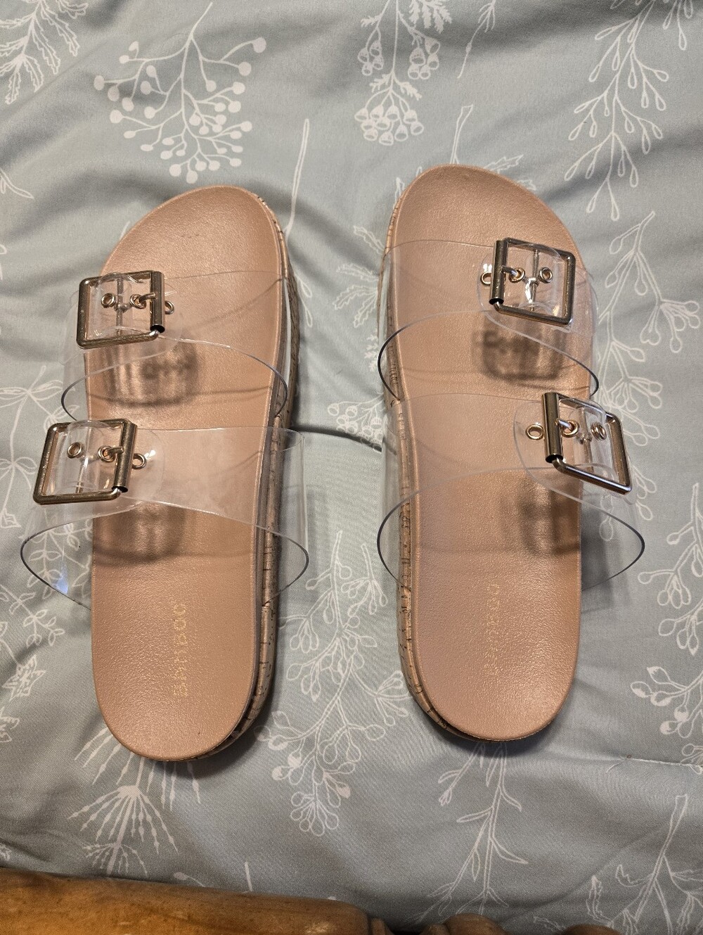 Bamboo Clear Double-Buckle Slide Sandal